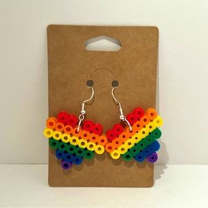 Rainbow Pride Heart Pixel Bead Earrings